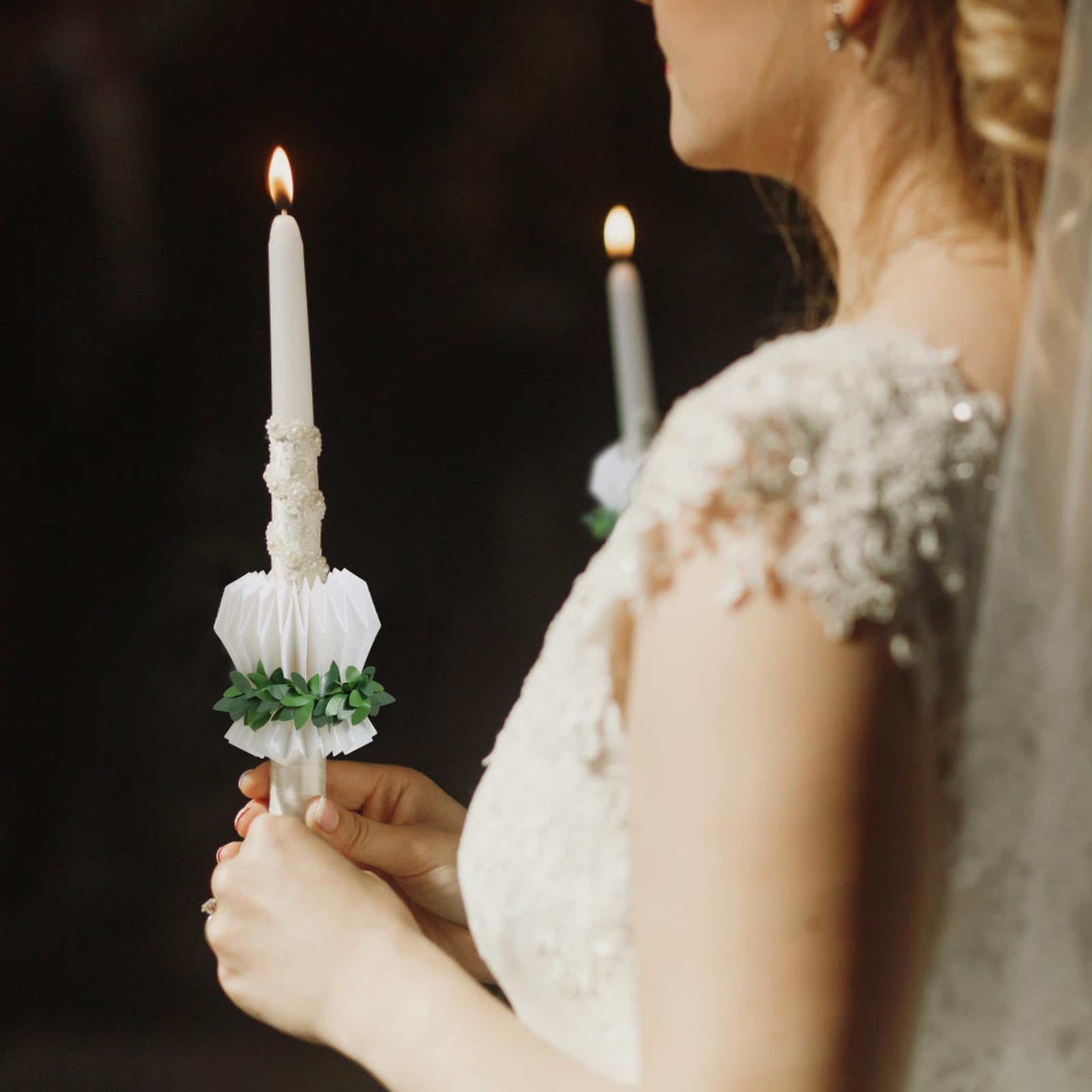 2 Candele Per Comunione, Antigoccia, Con Ghirlanda Di Organza E Pesce