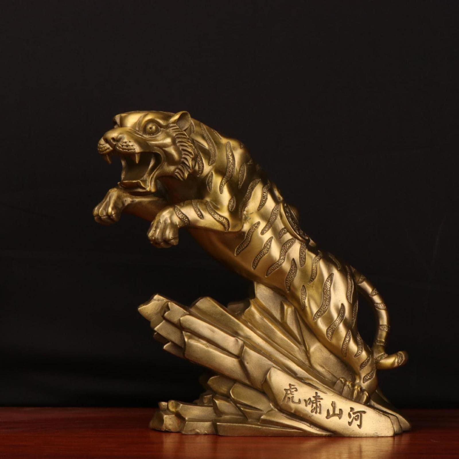 銅製 干支虎 虎嘯山河 茶台 机 事務室 招財 風水 装飾品 工芸品 置物