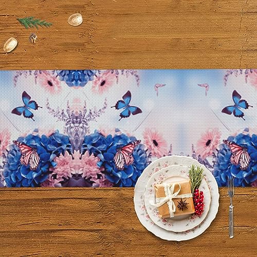 Chemin de table rustique papillon bleu et fleurs pour décoration de Noël - 4