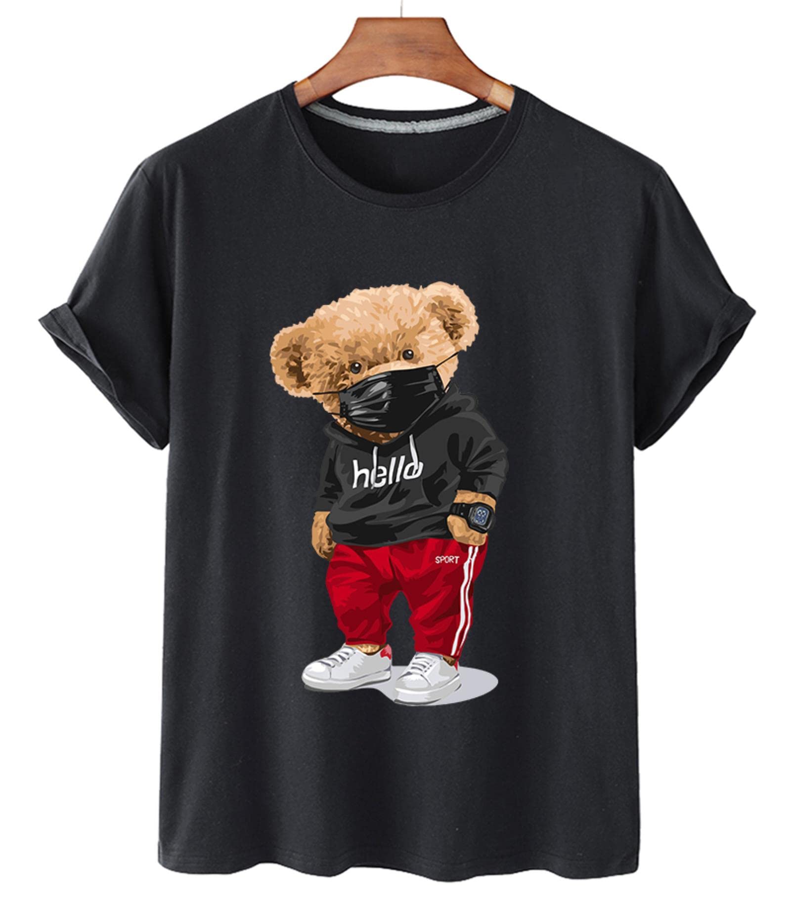 T-Shirt da Uomo E da Donna Top Moda Popolare Orso alla Moda Casual di  Grandi Dimensioni Cartone Animato Maschera Orso Manica  Corta-B2666F-Bianco,XXL : ...