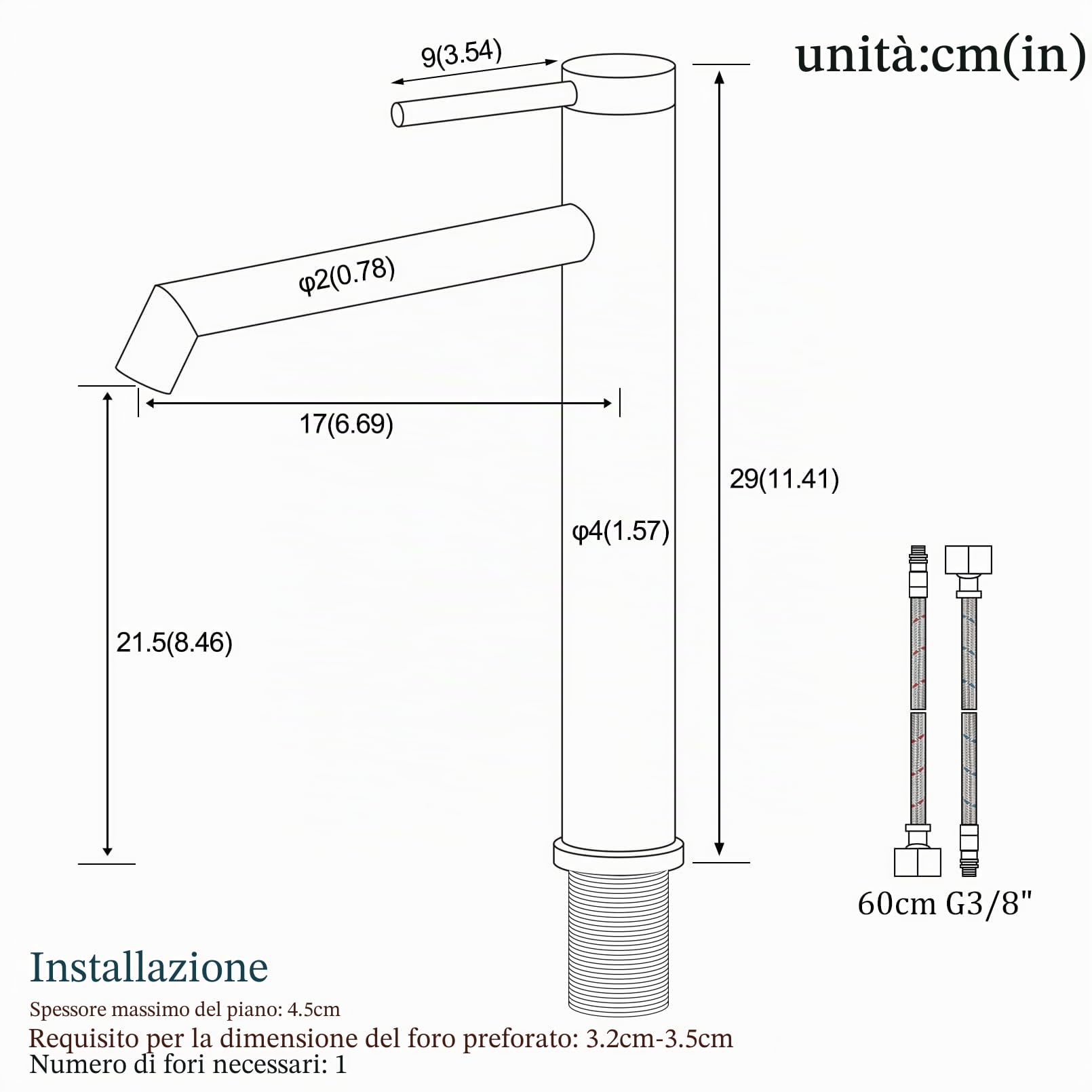 Rubinetto Bagno Lavabo Alto Oro Spazzolato Miscelatore Monocomando per Lavabo Fredda e Calda Regolabile SHANFO M4OK-T