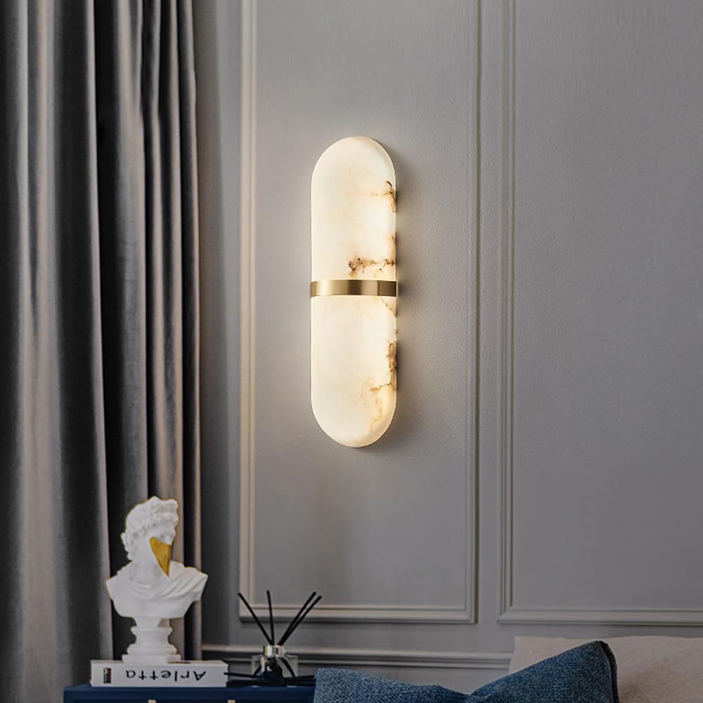 Applique da Parete per Interni Striscia Lunga in Marmo Ottone Moderna Lineare Oro Bianco Alabastro Lampade da Parete Stile Rustico Bagno Specchiera Comodino Soggiorno Hotel