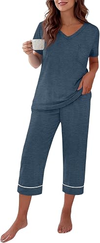 lopmou Capri Pjs Sets for Women Two Piece Sets for Women Casual Cotton Pjs Casua