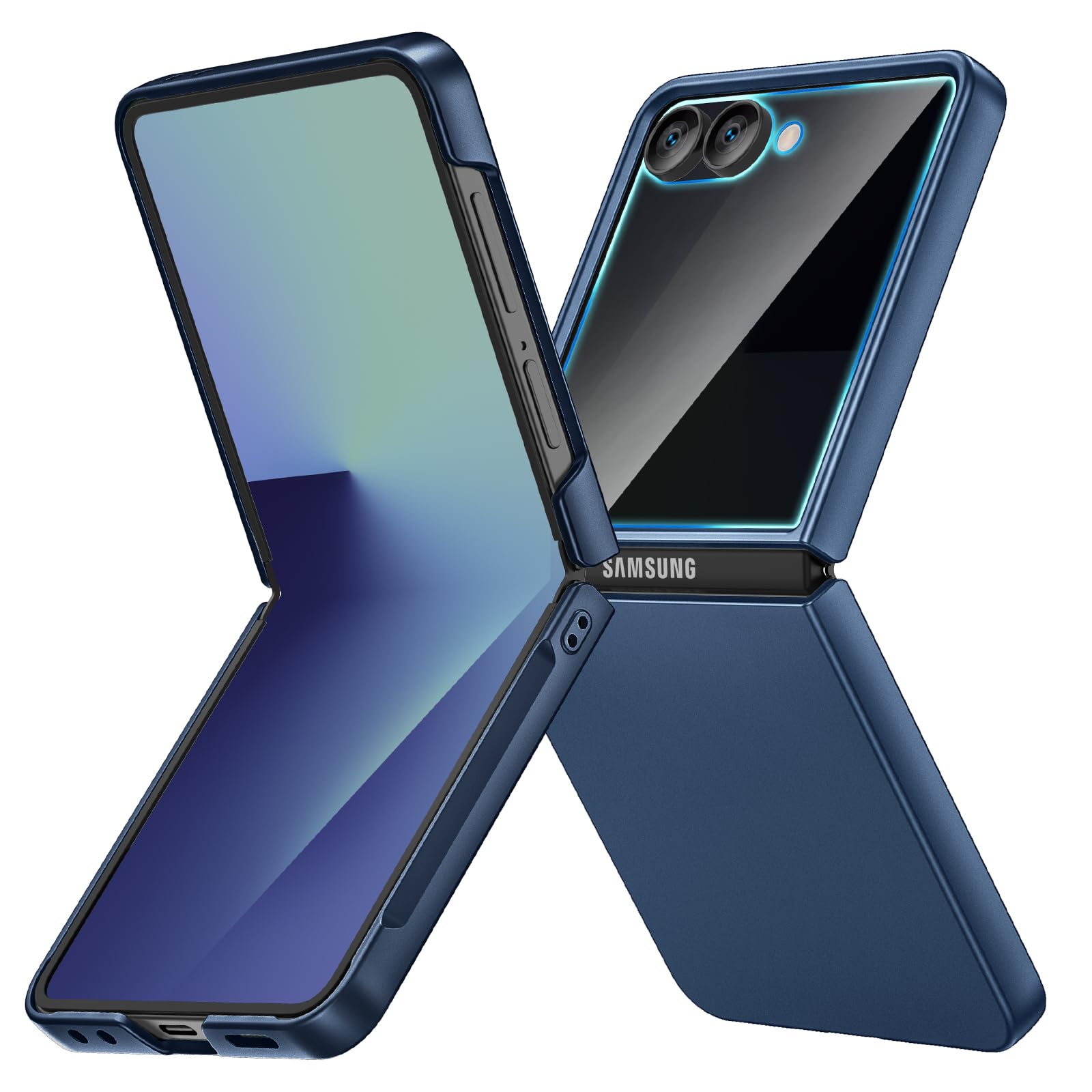 Ruky for Z Flip 7 Case Built-in with Privacy Screen Protector, Blue | Support Wireless Charging, Full Body Cover Shockproof Hard PC Ultra-Thin Phone Case for Samsung Galaxy Z Flip 7, Blue
