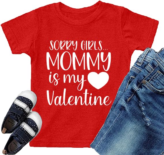 Image of VVNTY Valentines Shirts Toddler Boys Love Heart Graphic Tee Funny Letter Print Tops