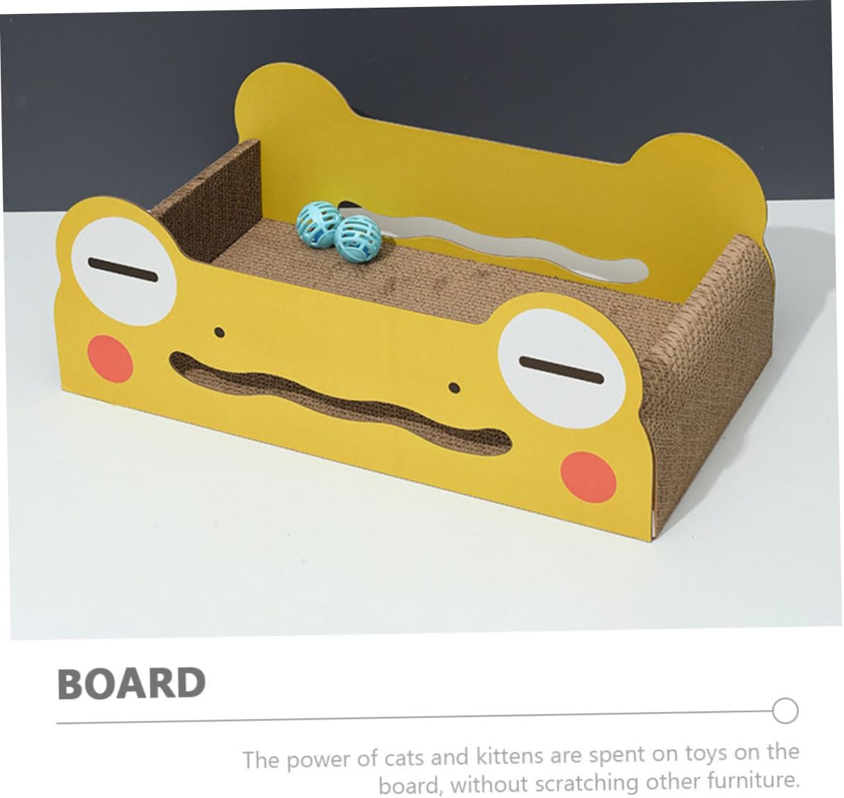 NUOBESTY Cartoon Wide-Eyed Frog Kitten Scratch Board with Large Corrugated Paper Nest, Small Size Cat Scratcher Pad for Indoor Cats Pet Plaything