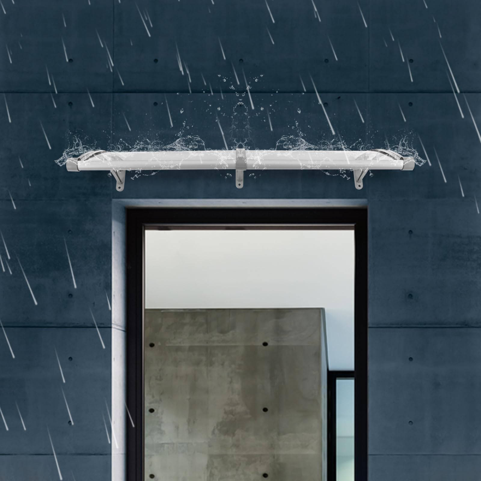 Auvent pour porte d'entrée, 120 x 60 cm, capacité de charge 200 kg, auvent de porte pour extérieur, pour balcons, toits, cours, etc., transparent, argenté