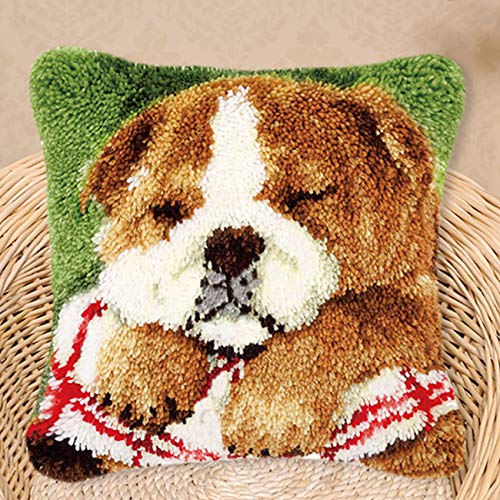 Image of clubevy Latch Hook Kits DIY Crocheting Embroidery Throw Pillow Needlework Cross Stitch Kits (Dog1)