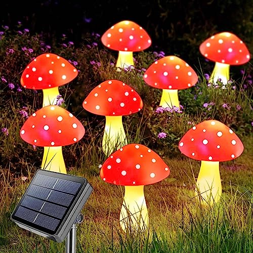 Homeleo 8 Pack Red Mushroom Solar Lights for Outdoor Garden Decor Waterproof Solar Powered Fairy Ornaments for Yard Fence Lawn Pathway Landscape Lighting Thanksgiving Halloween Christmas Decorations