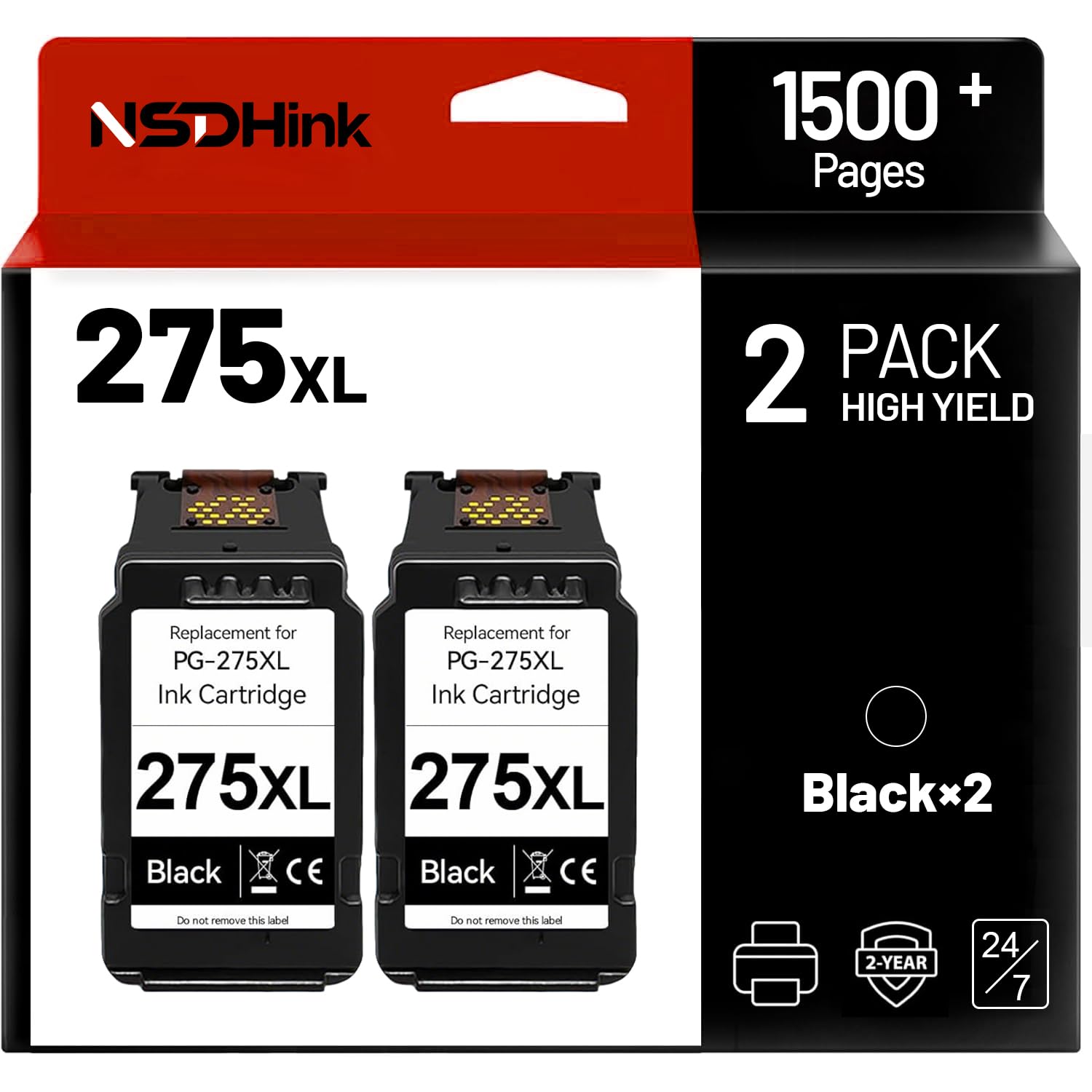 NSDHInk Remanufactured 275XL Ink Cartridges Replacement for Canon Ink 275XL PG 275 XL Black for Canon Pixma TS3500 TS3520 TS3522 TS3700 TS3720 TS3722 TR4700 TR4720 TR4722 TR4723 TR4725 Ink (2 Black) - 2