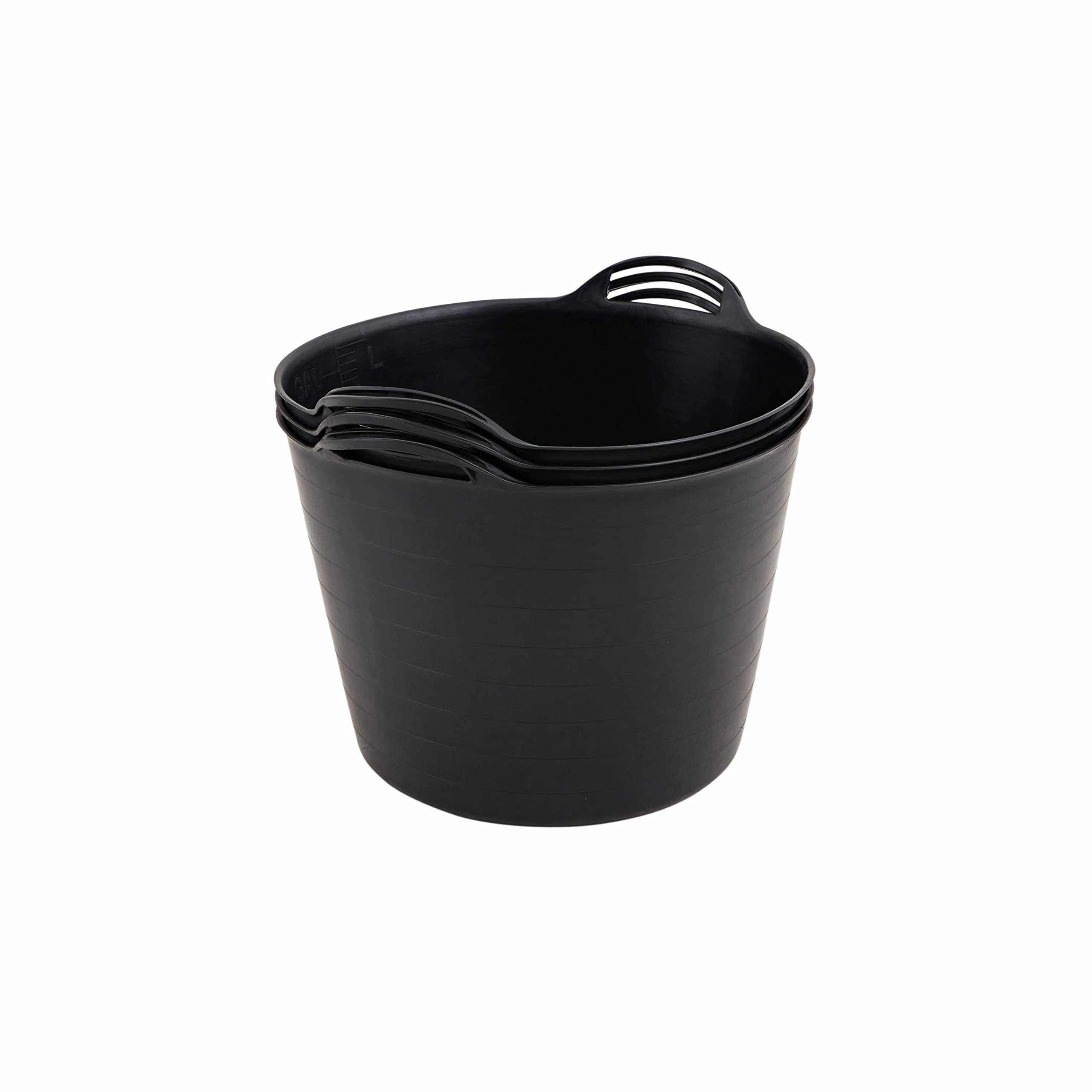 BiGDUG Plastic Flexi Tubs (42 Litre) - Pack of 3 - Black - Heavy Duty Trugs Flexible Storage Bucket - Multi Purpose Round Container