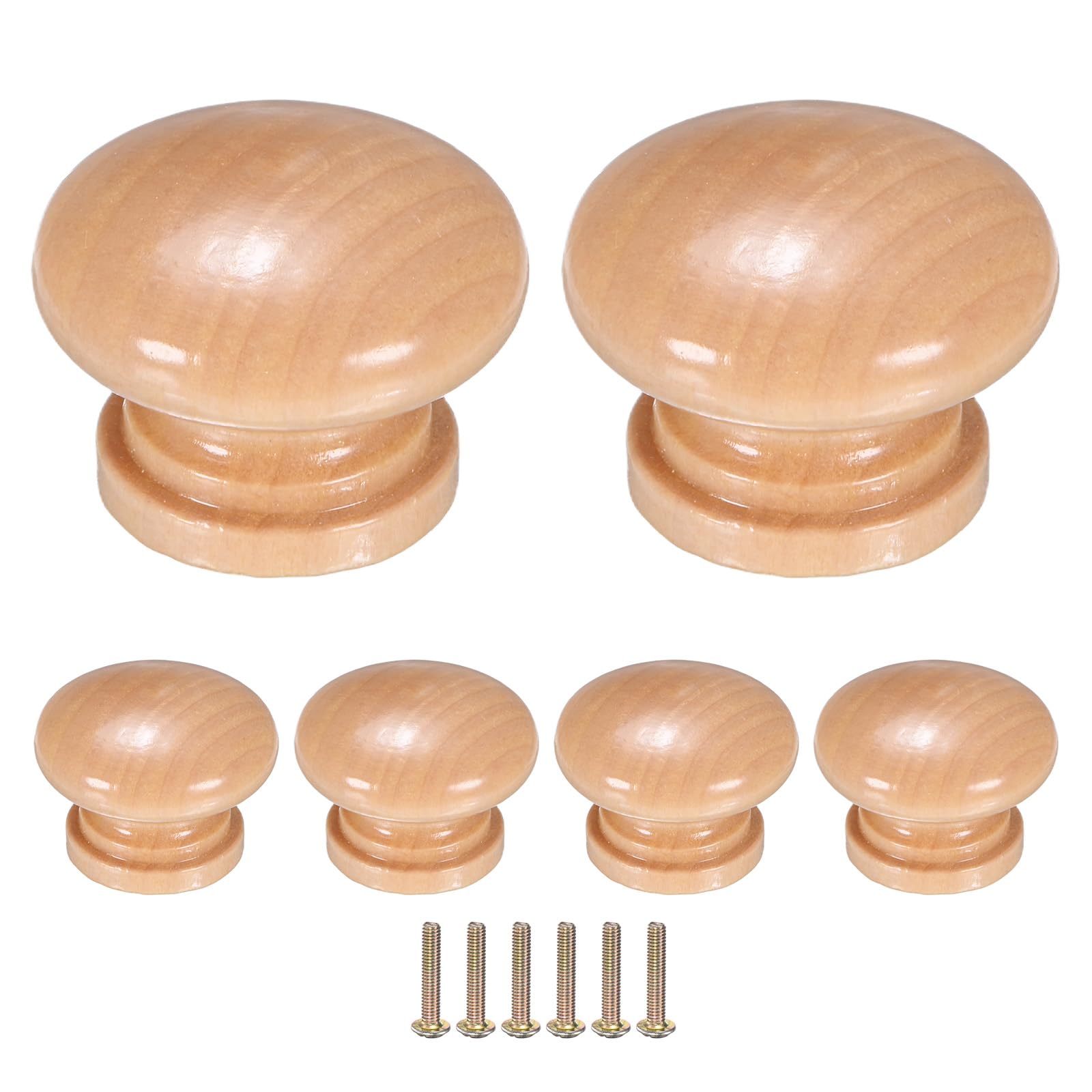 M METERXITY 6-Pack Kicthen Cabinet Knobs, 1-5/16 in(33mm) Solid Wood Round Drawer Pull Handle for Dresser/Office/Cupboard