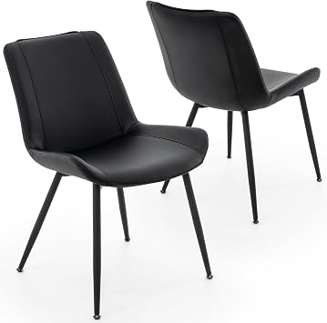 Brage Living Dining Chairs Set of 2, PU Leather Modern Armless Kitchen Dining Room Chairs, Upholstered Accent Side Chairs with Metal Legs Black