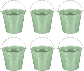 PATIKIL 7"x6.2" Pequeños Cubos de Metal con Asa, 6 Pzas Mini Cubo Galvanizado Colorido para Pascua para Manualidades Fiestas Decoración, Verde Claro