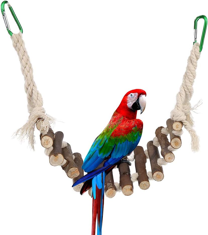 Mitening Juguete de Entrenamiento para Loros, Juguete de Ave Escalera, Escalera de Madera Natural con Puente de balanceo para Loros de Amor y Canarios, Hámster, Rata Chinchilla (50 x 10cm)