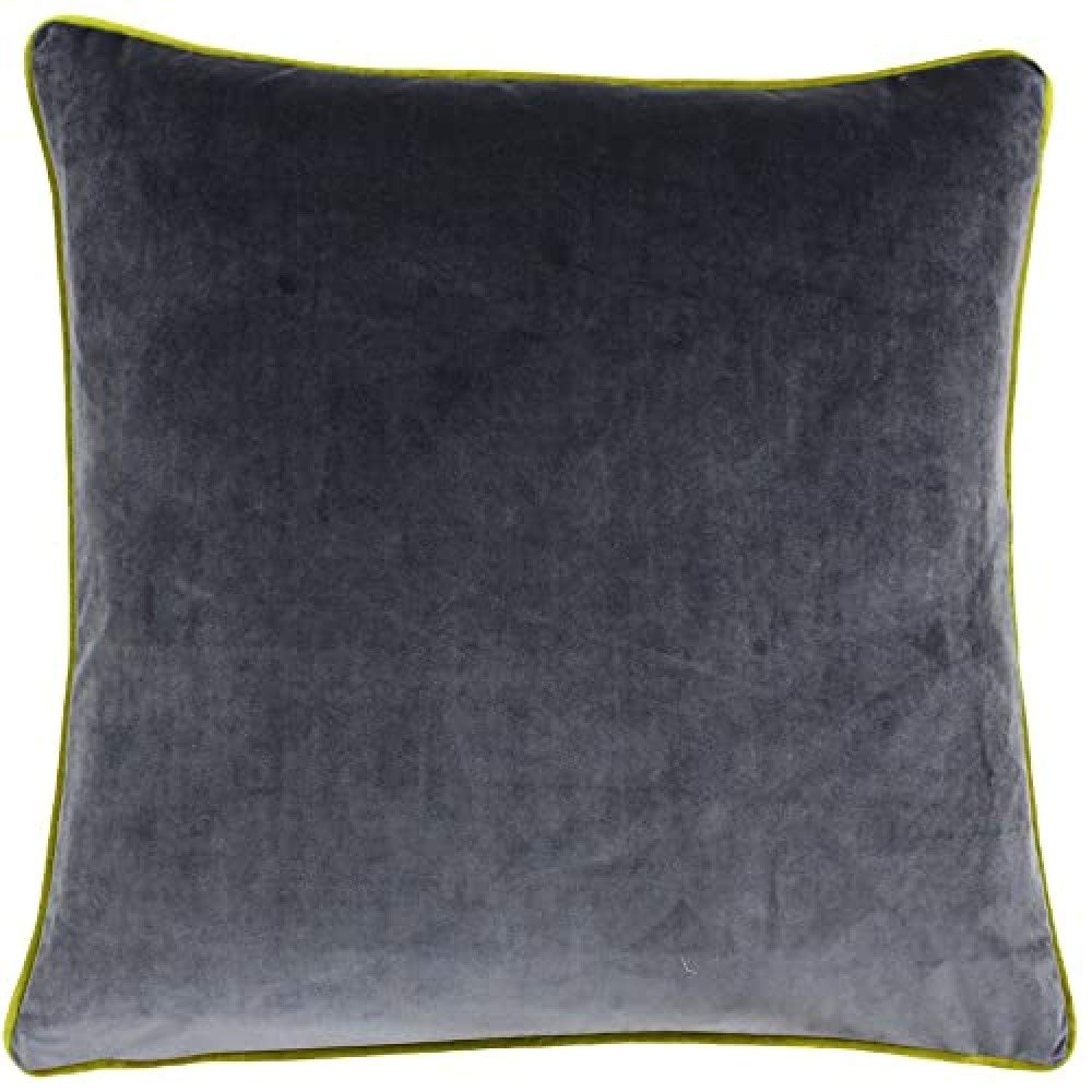 Paoletti Meridian Charcoal Moss Velvet Cushion - Velvet Feel Fabric - Plain Front and Reverse - Contrasting Piped Edges - Small Size