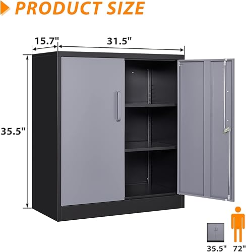 Miniatura 122 de Armario de almacenamiento de metal con ruedas, armario de almacenamiento con cerradura de 73 pulgadas con 2 estantes ajustables y 1 cajón para Negro