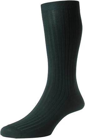 Pantherella Mens Danvers Rib Cotton Lisle Socks - Dark Green - Medium