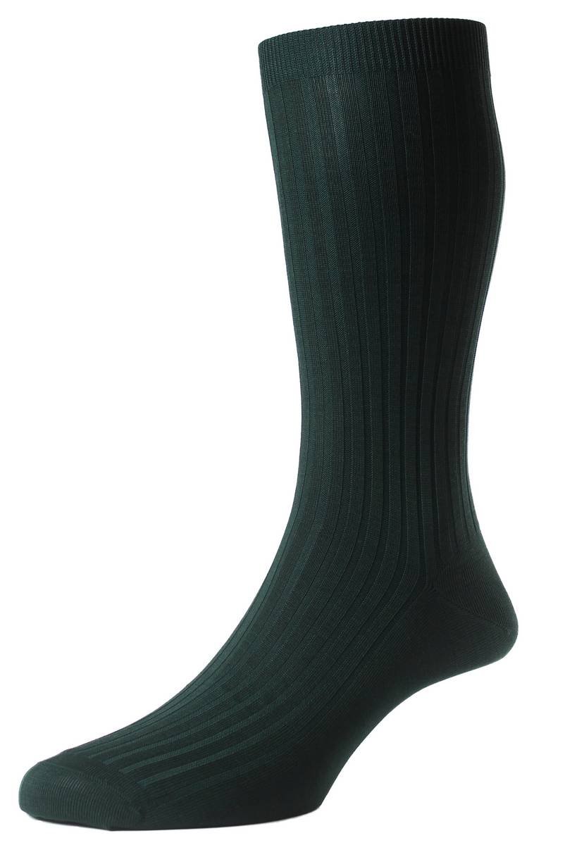 Pantherella Mens Danvers Rib Cotton Lisle Socks - Dark Green - Medium