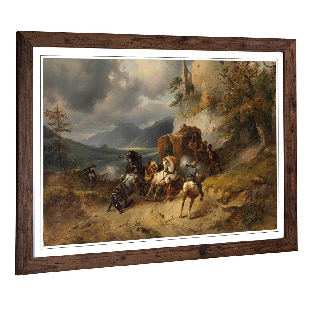 Big Box Art Framed Print of Friedrich Gauermann The Robbery Design | Wall Art Picture | Home Decor for Kitchen, Living Room, Bedroom, Hallway, Walnut, A2 / 24.5x18 Inch / 62x45cm