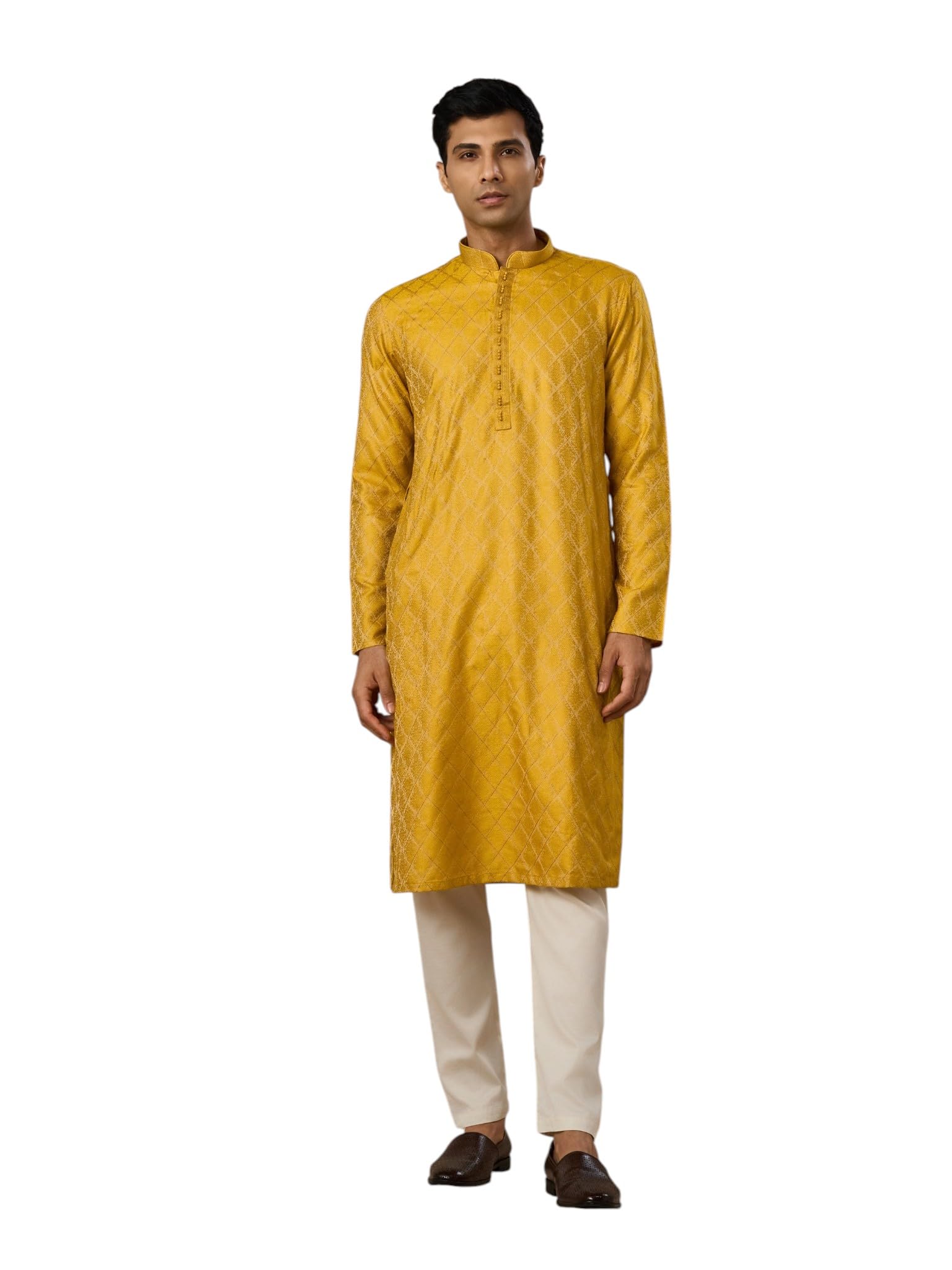 manyavar Men's Blended Viscose Self-Textured Kurta Pyjama Set (2pcs)-picture-29