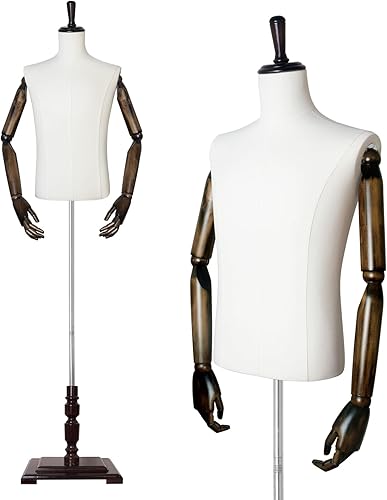 Maniquí masculino Torso Forma de maniquí Cuerpo de maniquí con brazos de madera 61 " 78 pulgadas Cuerpo ajustable en altura con soporte de madera