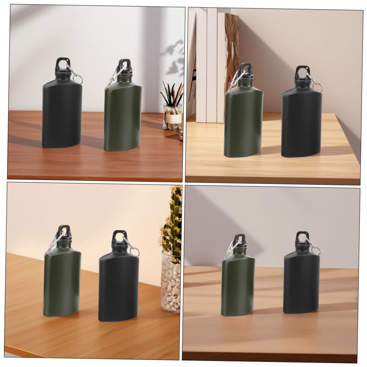 Aluminio Cantimplora 2 Piezas con Plana Gancho 500ml Decoracion Colegio | Ligera y Portátil, Diseño Hermético, para Senderismo y Viaje, Formato 500ml, Fácil de Llevar