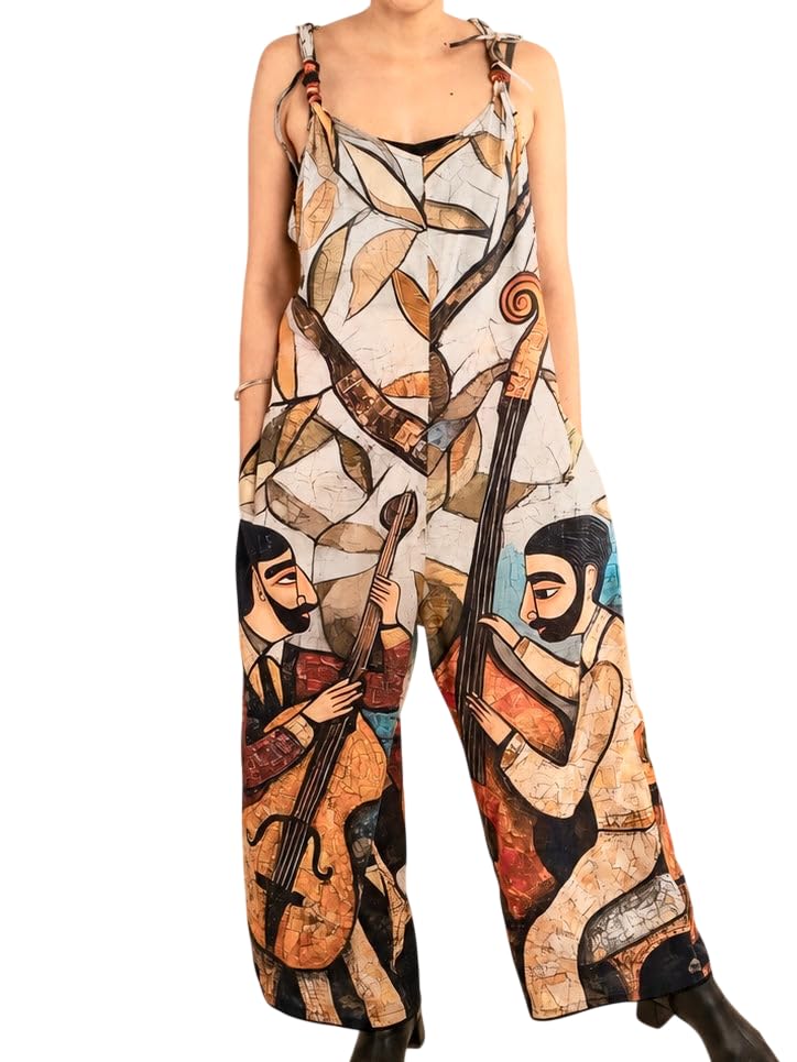 c sharp Composition 100% Cotton Jumpsuit for Women | Front Embroidered Tabla Motif Chant Rhythm Typography Bols Back Casual One-Piece Outfit Music Apparel-picture-40