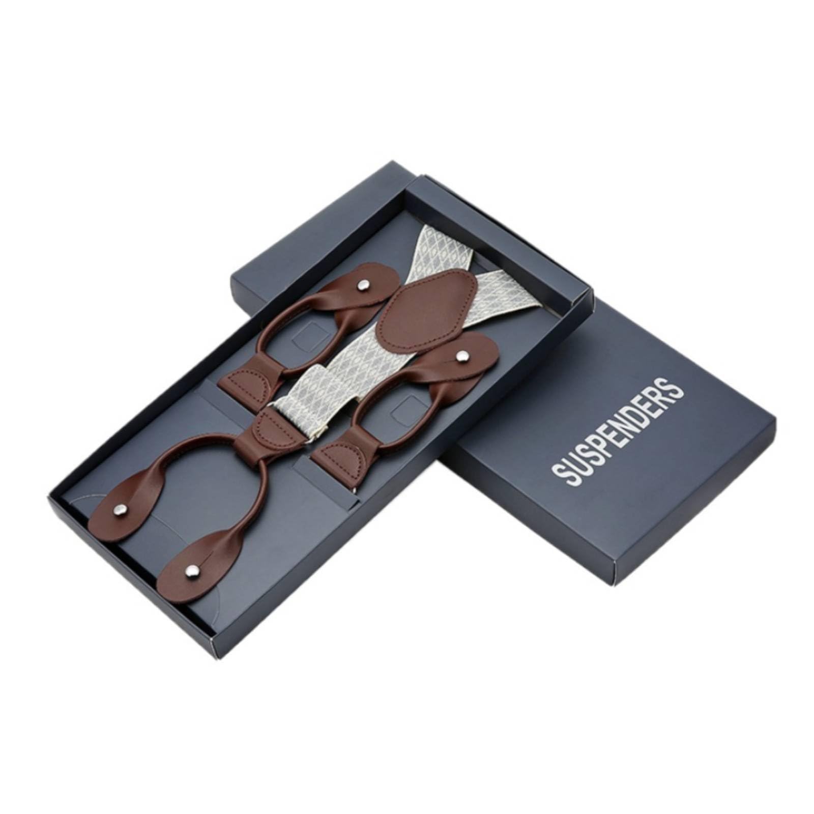 Gift Box Included Elastic Button-on Braces Adjustable Y-Back Button Suspenders Heavy Duty Leather End Dress Suspenders for Men, Wedding, Argyle|Clothing Shoes & Accessories-image-15