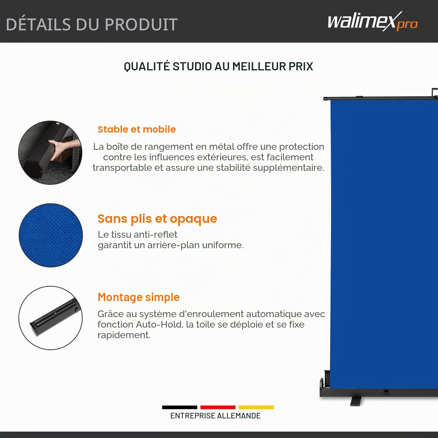 walimex Pro Roll-up Panel Fond 155x200cm Bleu