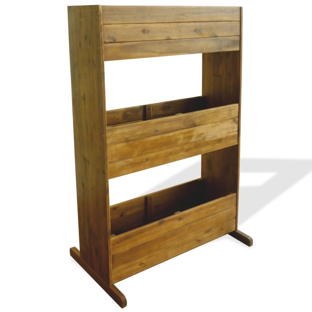 Homgoday Pflanzgefäß für den Garten, Hochbett für den Garten, 3 Ebenen aus massivem Akazienholz, Pflanzgefäß für den Garten, Pflanzgefäß für den Außenbereich, Blumenkasten für Balkon