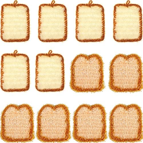 Bread Dish Scrubber Acrylic 12Pcs Hanging Hand-Knitted Dishcloths Reusable Washing Rags Towel Polyester Cleaning Cloth for Pots Pans Home Household Restaurant Kitchen Cleaning Tools