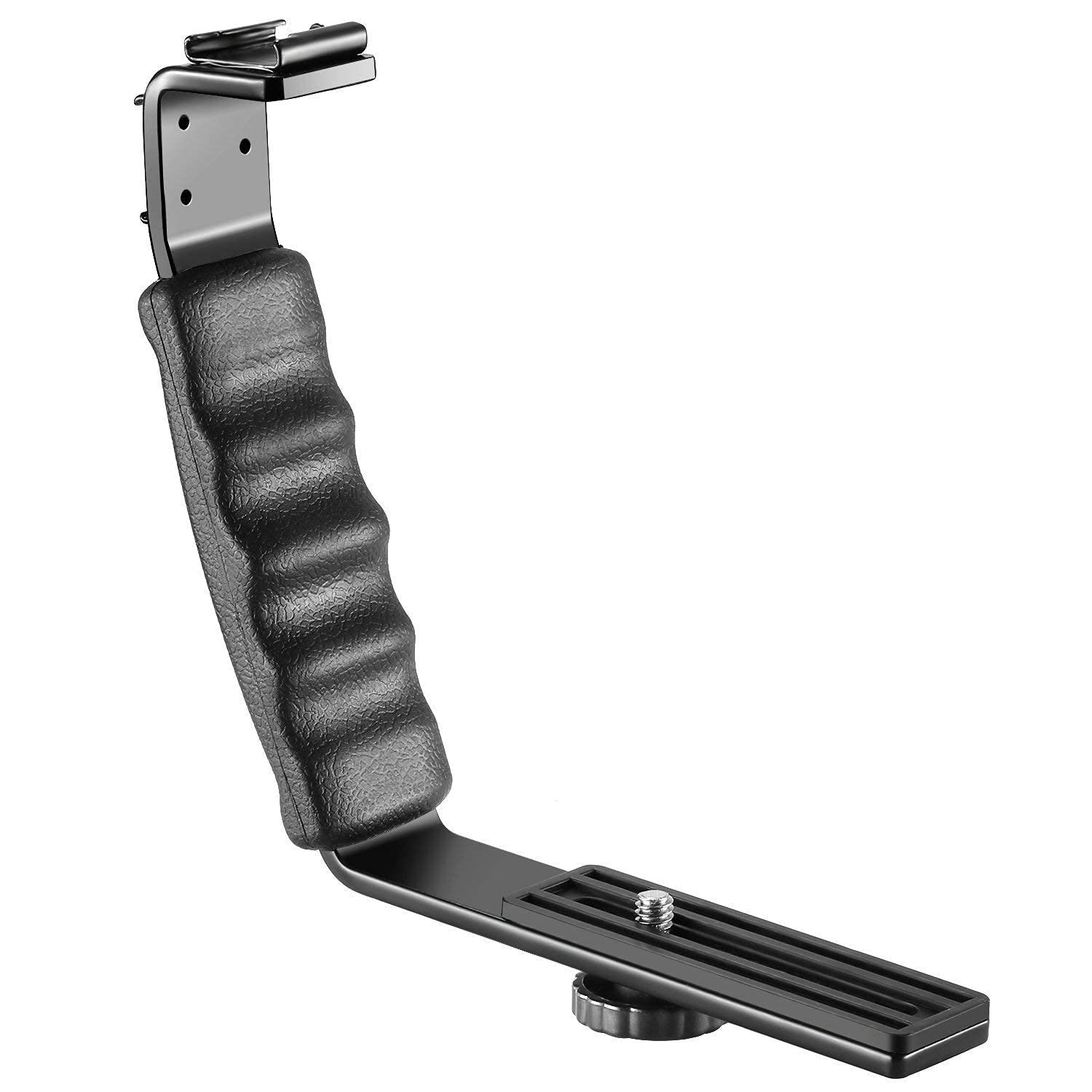 BKN Dual Shoe Mount L-Bracket for DSLR Cameras or Camcorder Accessory Like LED Video Light, Microphone, Monitor, Flash | Mounting Extension L-Bracket with Cold Shoe 1/4'' Adapter-picture-24