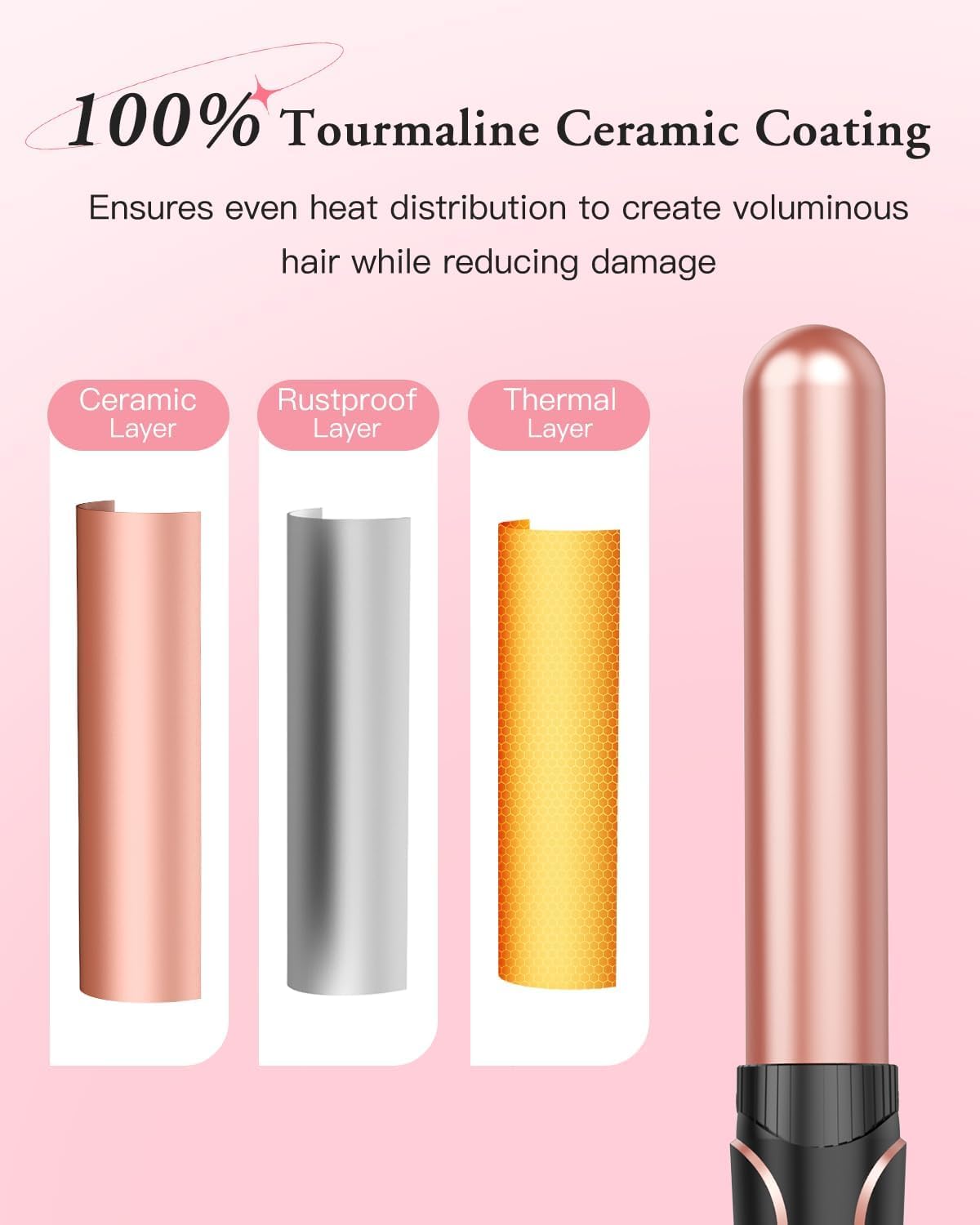 BESTOPE PRO Rizador de Pelo 5 en 1 con 3 Barriles Intercambiables – Ondas Grandes, Calentamiento Rápido, Ajuste de Temperatura, Tecnología Iónica, Guante Térmico y 2 Pinzas – Oro Rosa