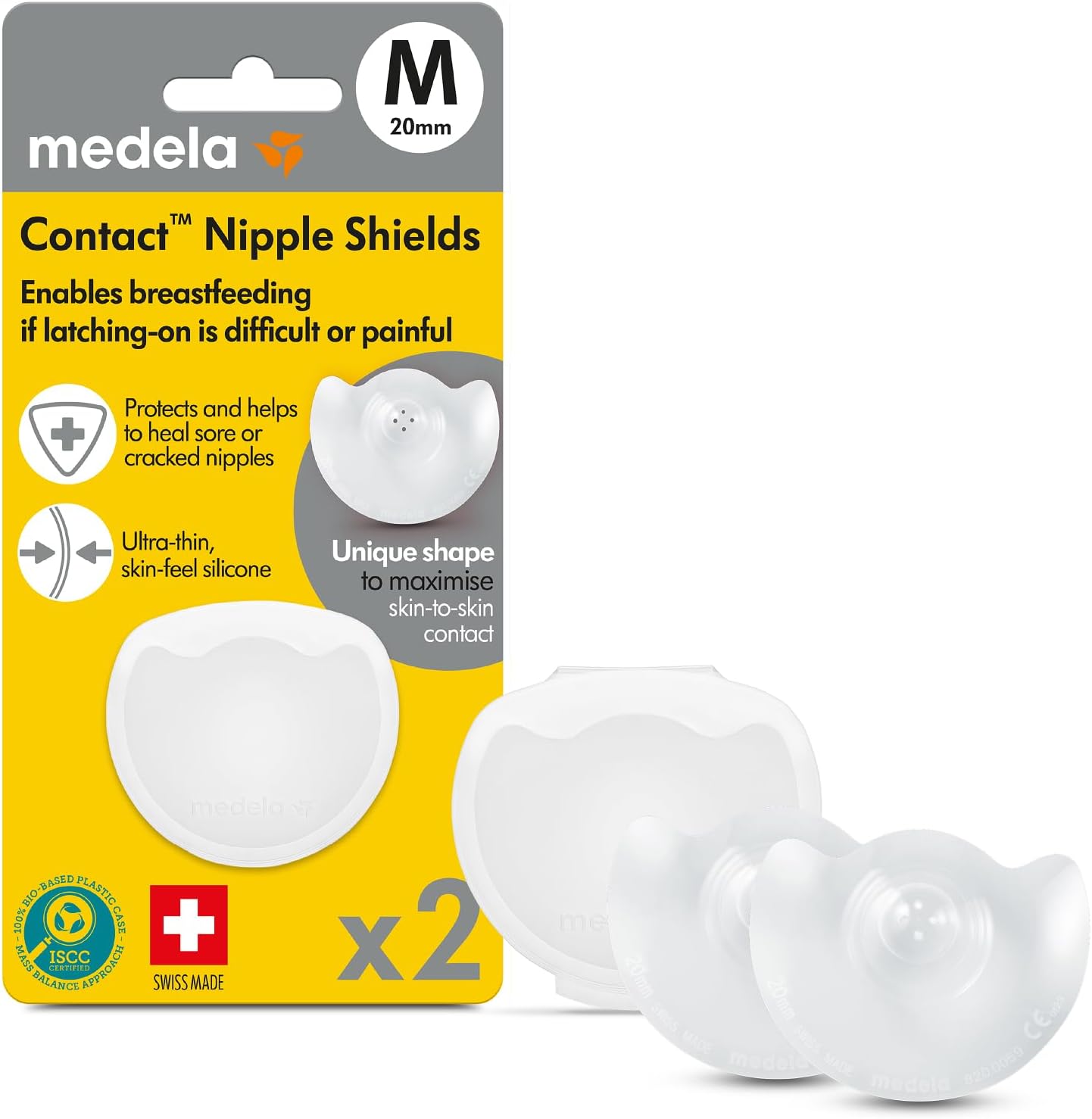 Medela Silicone Contact Nipple Shields, Soft Ultra-Thin Design, Made Without BPA, 1 Pack of 2 Shields (20 mm) and Case