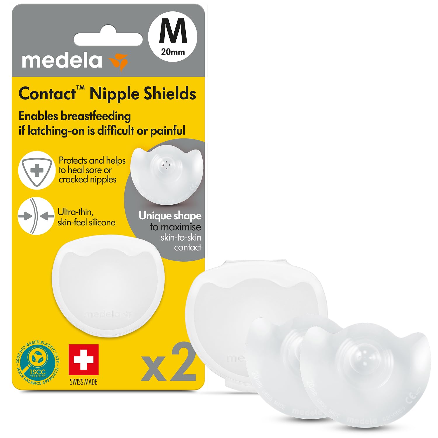 MedelaSilicone Contact Nipple Shields, Soft Ultra-Thin Design, Made Without BPA, 1 Pack of 2 Shields (20 mm) and Case