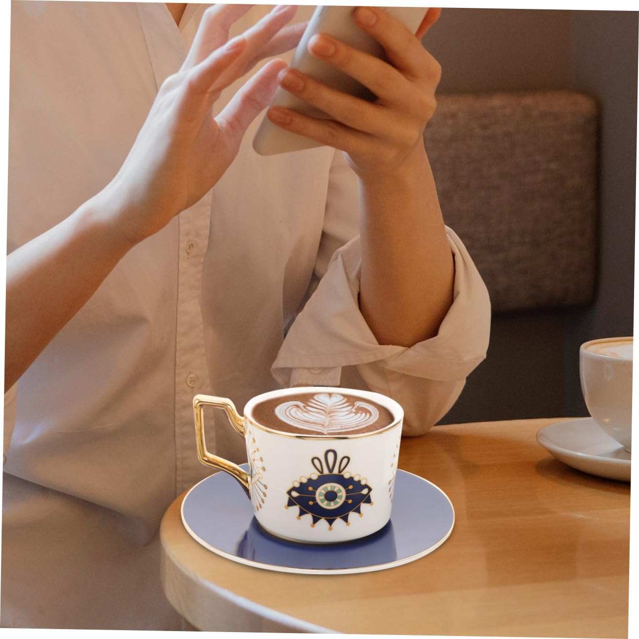 Set Di Tazze Da Caffè in Ceramica Con Occhio Diabolico E Manico Tazza Da Tè in Ceramica Con Piattino Design Elegante Per Casa E Ufficio