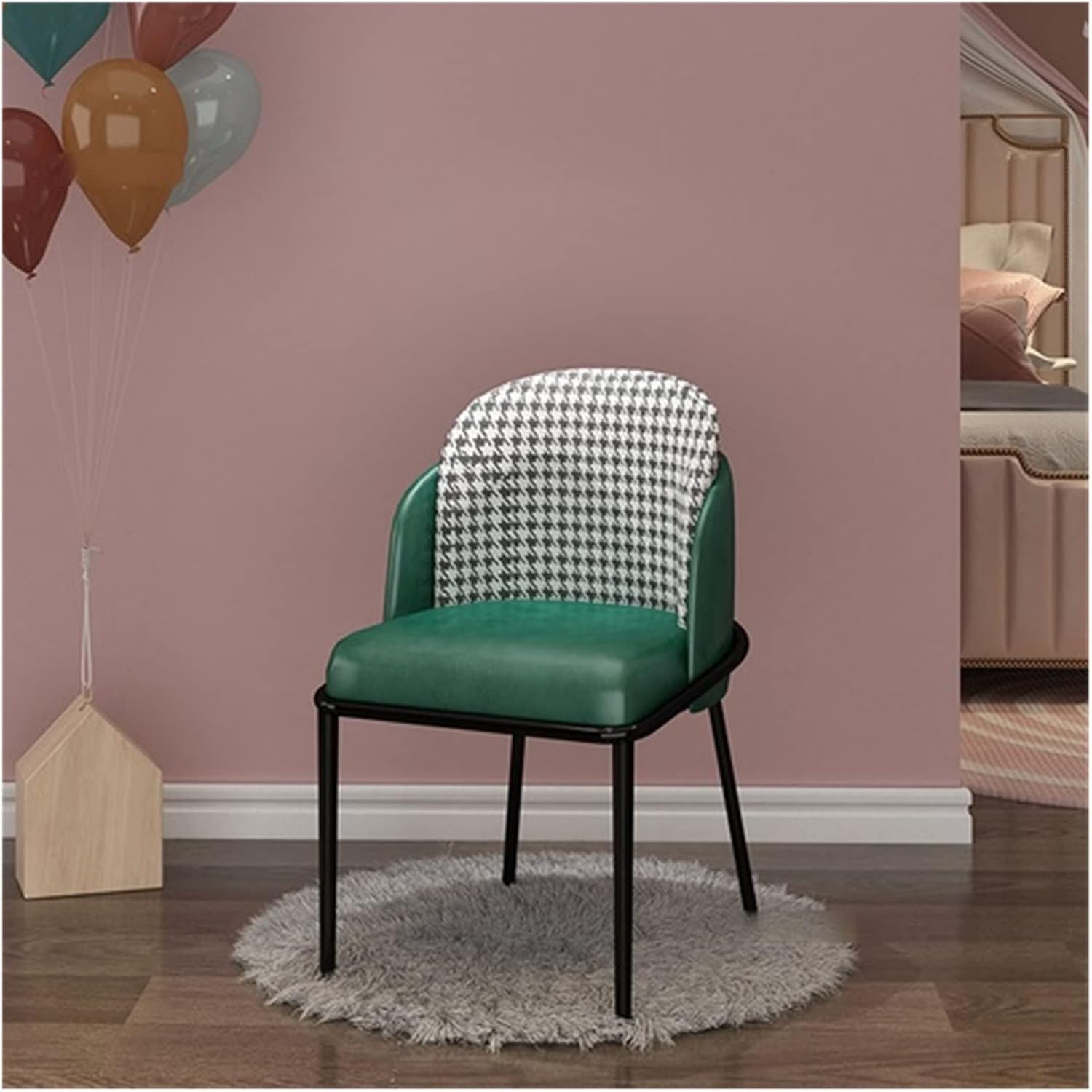 Adjustable Office Computer Chair with Armrest Dining Chairs Room Furniture Home Chair Bedroom Backrest Makeup(White-Black)