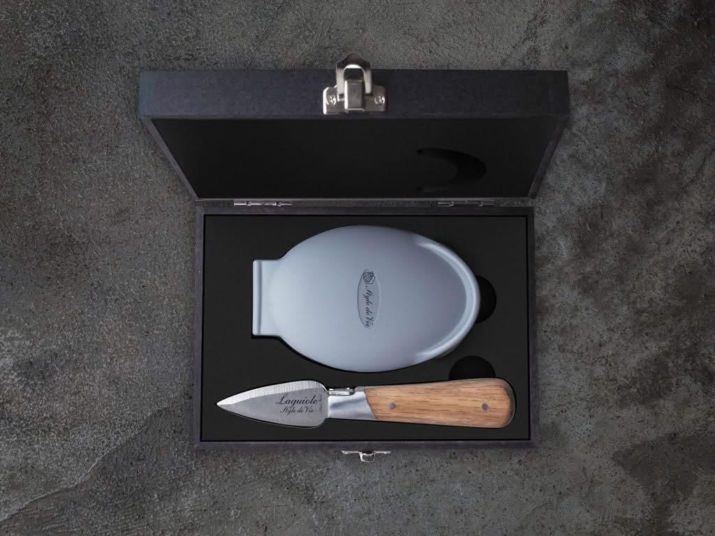 Laguiole Style de Vie Luxury Line Cuchillo para ostras, madera de roble, con soporte para ostras