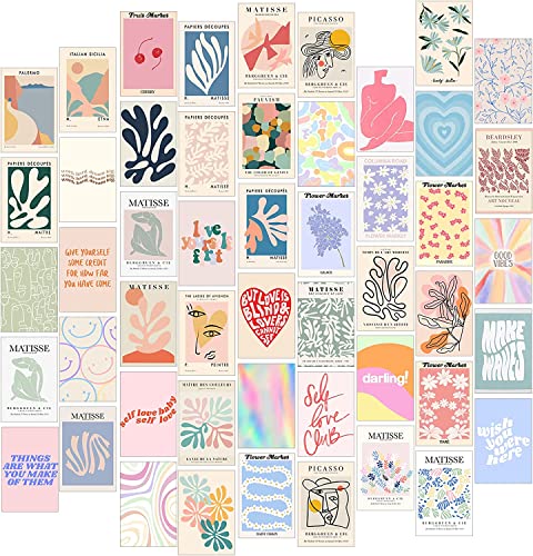 KARTMEN - Peel-N-Stick Photo Wall Collage Kit || 50 Pcs Danish Pastel Room Decor Aesthetic, Matisse Wall Art | Small Posters for Room Decoration- Beige,Paper