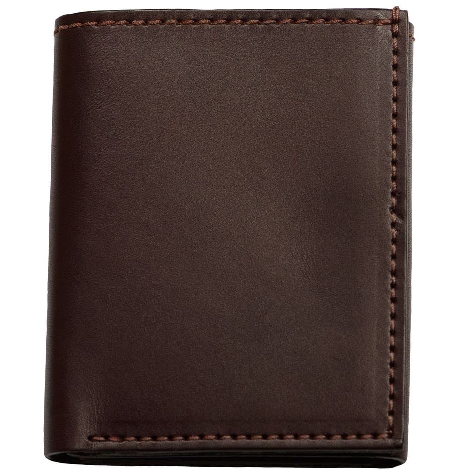 Mens Trifold Wallet Case, 4 Credit Card Holder Slots and ID Window, Full Grain Bridle Genuine Leather, Made in USA, Brown