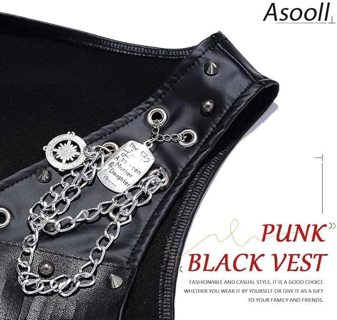 Asooll Black Fringe Vest Leather Punk Vests Jacket for Women4