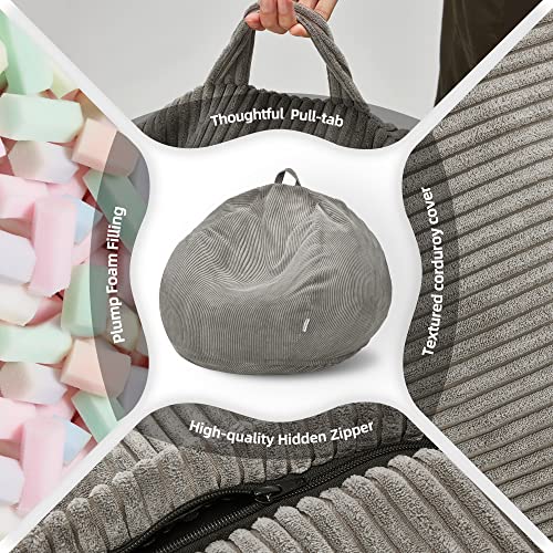 Homguava Bean Bag Chair: Teardrop Bean Bags With Memory Foam Filled, Compact Beanbag Chairs Soft Sofa With Corduroy Cover (Grey) #TOP6