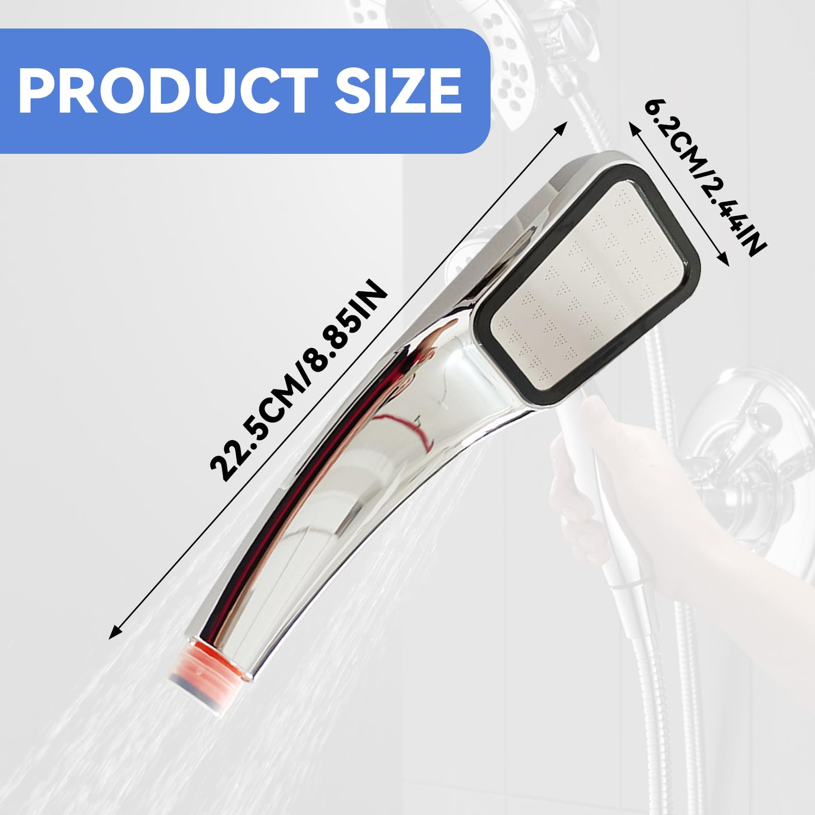 HarmonyCrafts One Piece Square Design High Pressure Shower Head with Ergonomic Handle, Silver Finish, 1 Setting - Image 2
