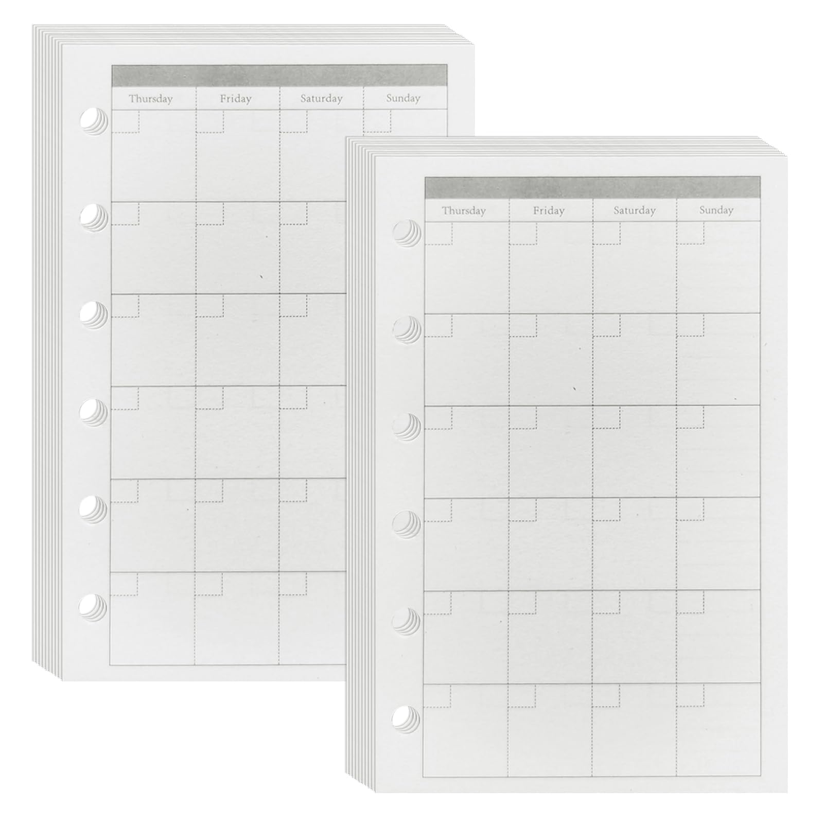DY.2ten A7 Monthly Planner Inserts, 6 Hole Punched Binder Inserts, 90 Sheets/180 Pages, 100gsm Thick No Bleed Refills Paper, 3.27" × 5"