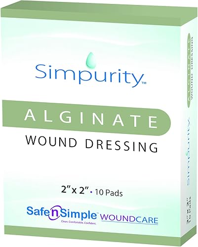 Simpurity Apósito para heridas de alginato de calcio, 2 x 2 pulgadas, caja de 10