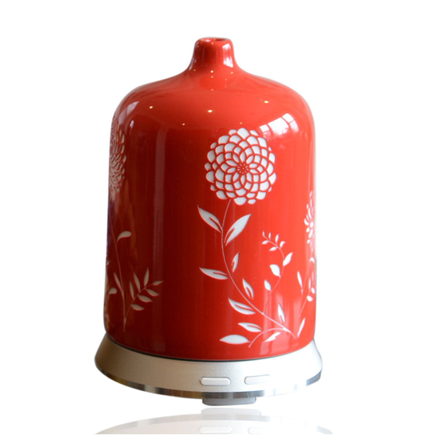 Aromatherapy Essential Oil Diffuser - Quiet Electric Ultrasonic with Beautiful Handcrafted Porcelain Cover - Continuous and Intermittent Mist with LED Light - 100 ML(Ruby Red)