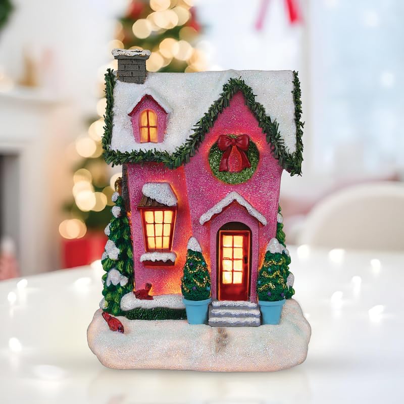Old World Christmas Holiday House Lighted Figurine, Cast Resin Christmas Decoration with Glitter, Festive Light Up Tabletop Holiday Display