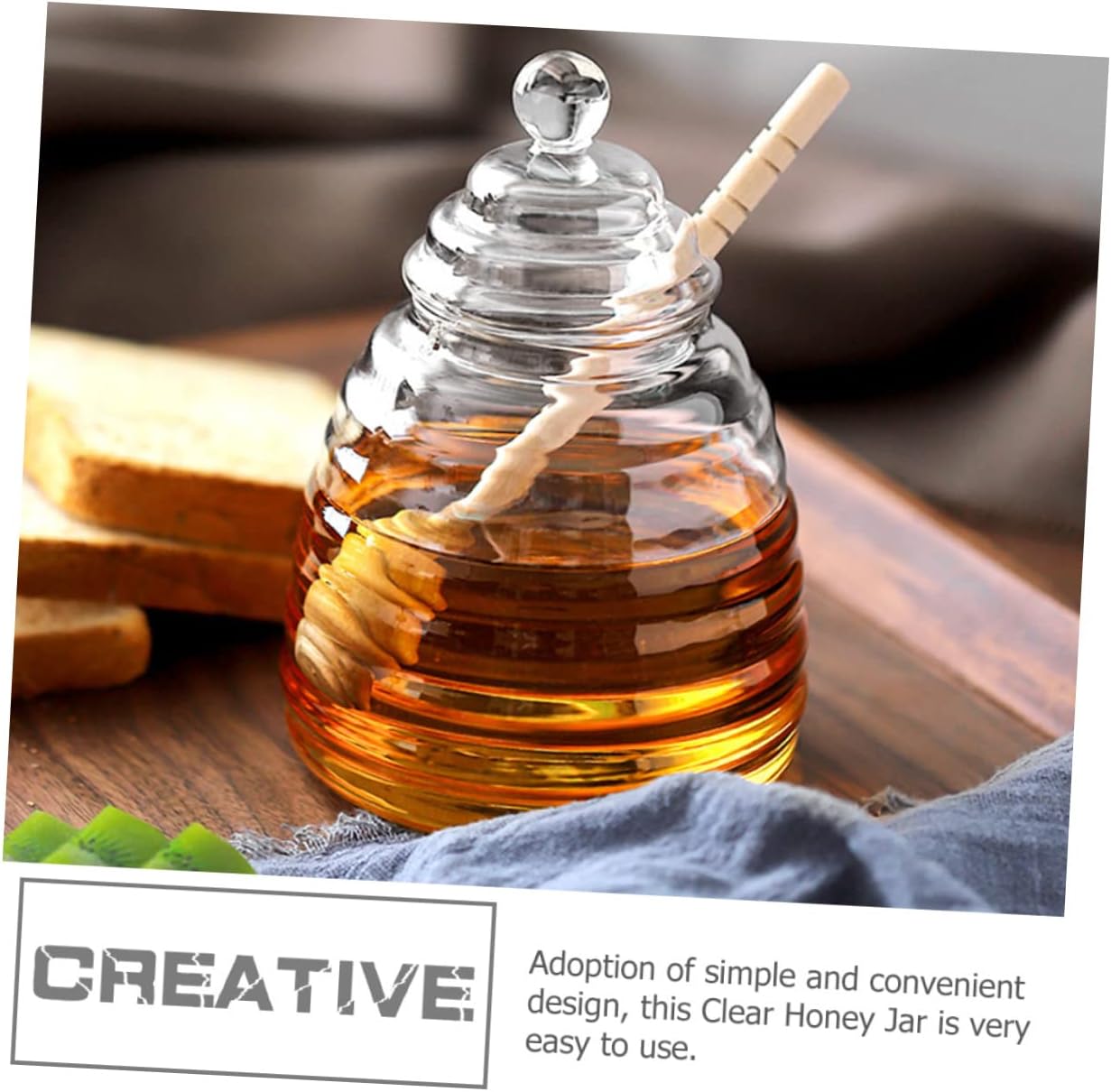 Glass Honey Jar Lid Honey Dispenser Pot Storage Holder Container Dipper