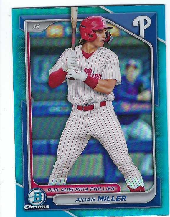 AIDAN MILLER 2024 Bowman Draft Chrome #BDC-115 SKY BLUE PREFRACTOR PARALLEL Baseball Rookie Card RC Philadelphia Phillies